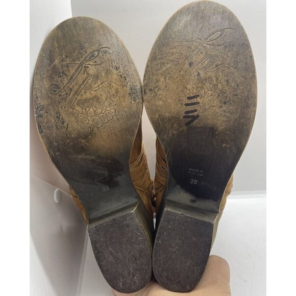 Free People Carrera Bootie Woven Ankle Boots Vintage Tan Leather Size 39 US 8.5 - Picture 6 of 8